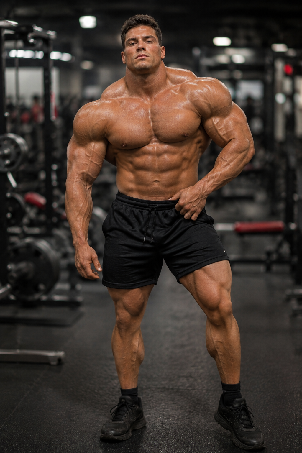 Muscular adult man standing in a gym